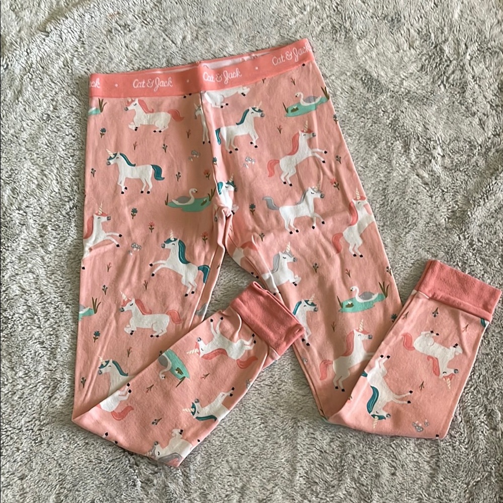 Cat and Jack Peach Unicorn Print PJ Bottoms SZ 10  cotton